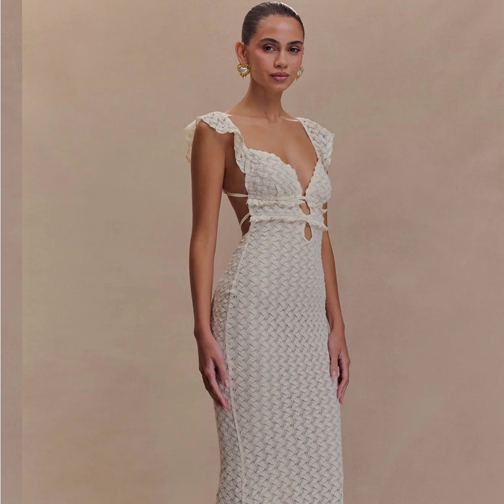 Meshki Cream Maxi Dress with Cut-Out Details